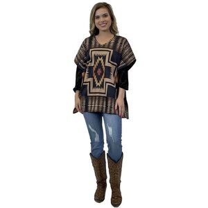Aztec faux suede Patterned Poncho